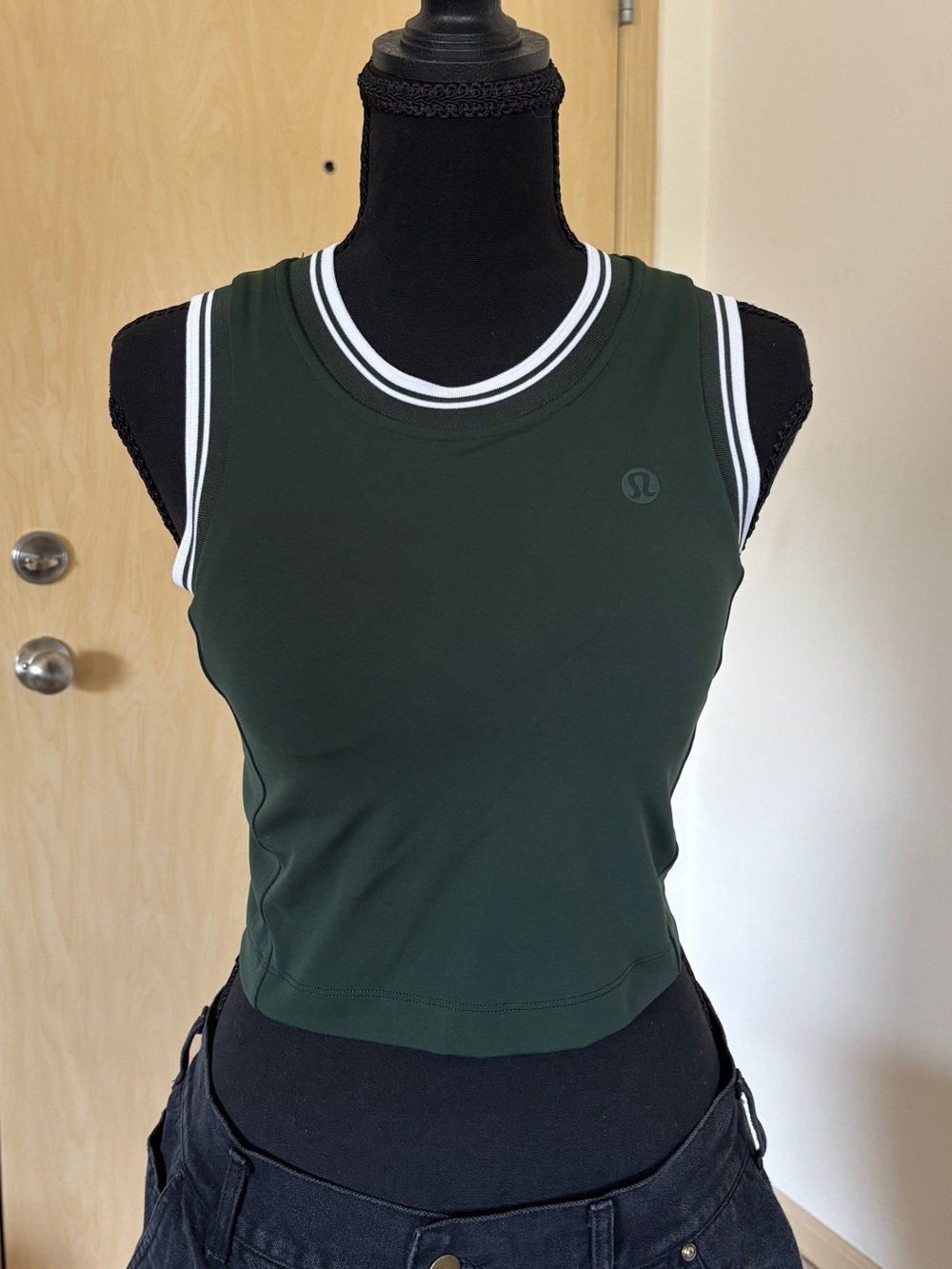 Lululemon Green & White Collegiate Scoop-Neck Crop Top